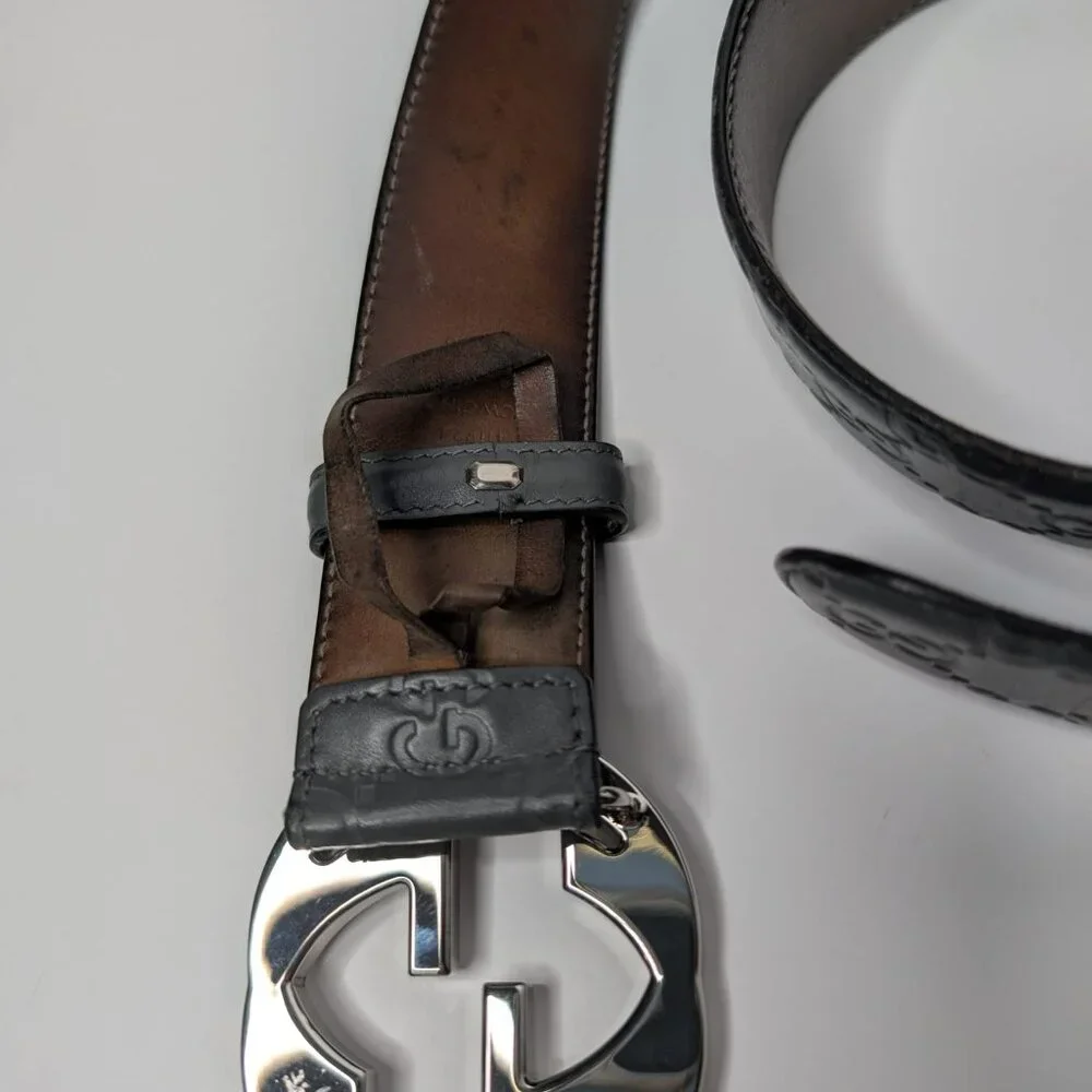 Gucci GG Interlocking Buckle Gray Leather Belt Men's 34 - Picture 6 of 7